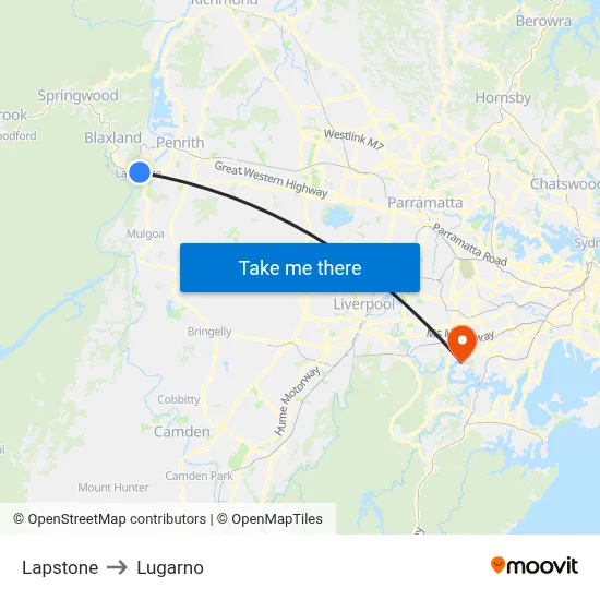 Lapstone to Lugarno map