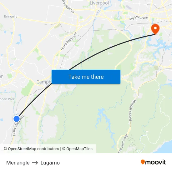 Menangle to Lugarno map