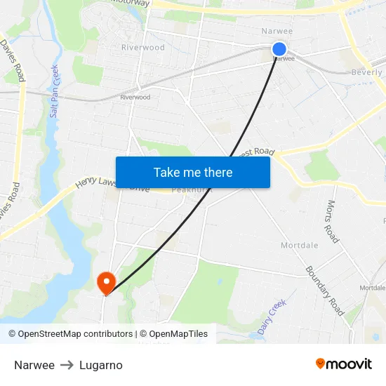 Narwee to Lugarno map