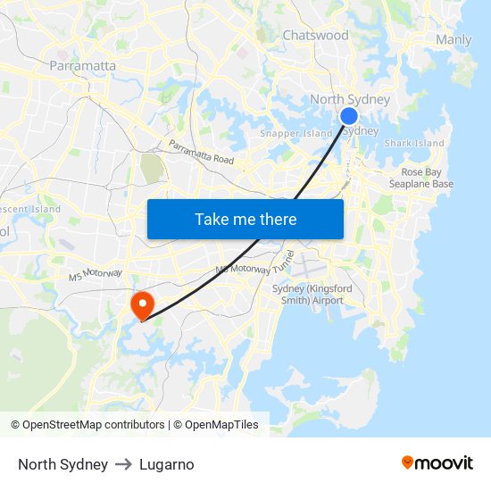 North Sydney to Lugarno map