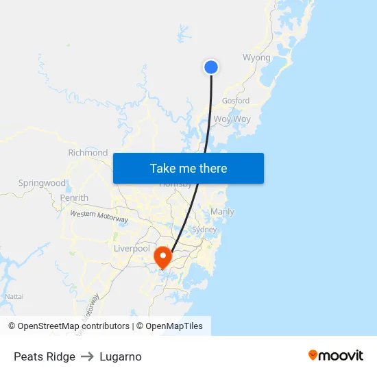 Peats Ridge to Lugarno map