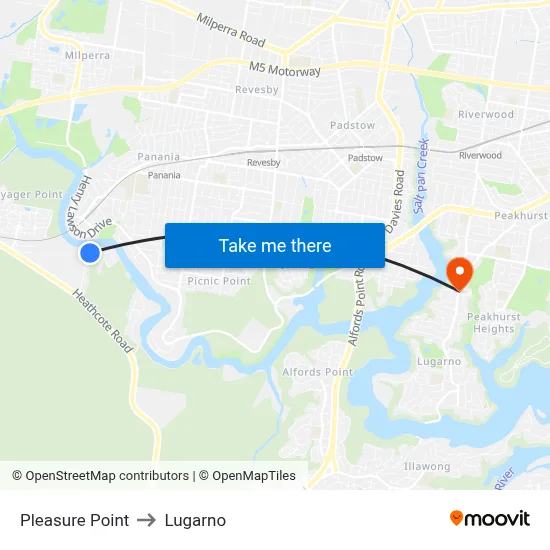 Pleasure Point to Lugarno map