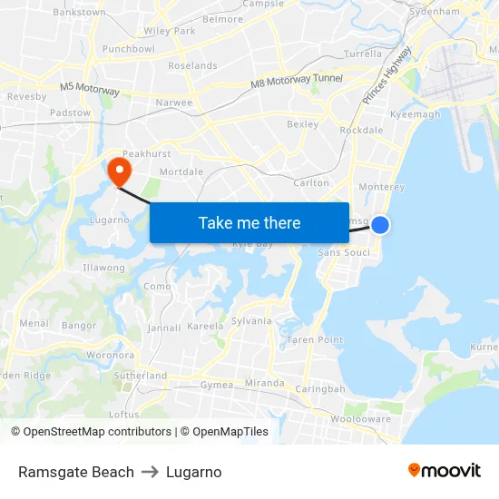 Ramsgate Beach to Lugarno map