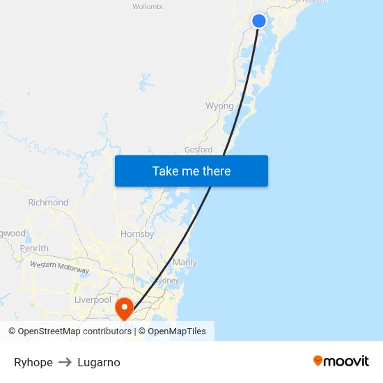 Ryhope to Lugarno map