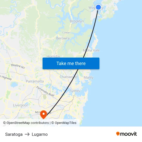 Saratoga to Lugarno map