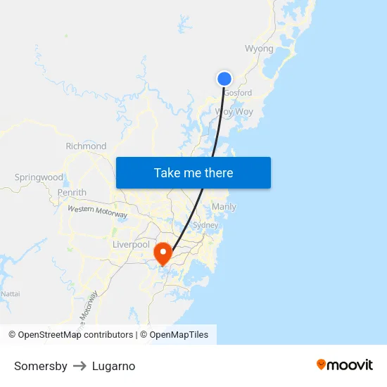 Somersby to Lugarno map