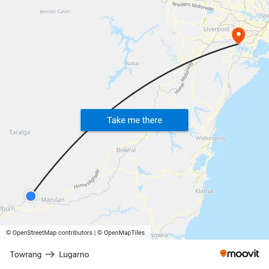 Towrang to Lugarno map