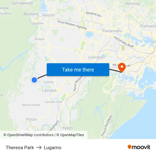 Theresa Park to Lugarno map