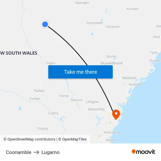 Coonamble to Lugarno map