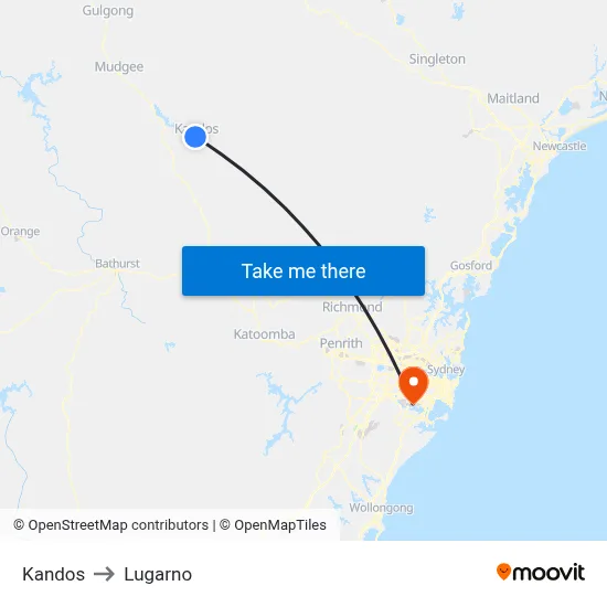 Kandos to Lugarno map