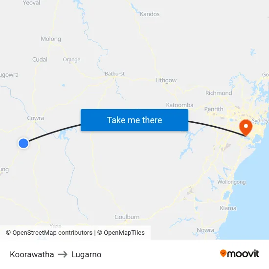 Koorawatha to Lugarno map