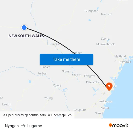 Nyngan to Lugarno map