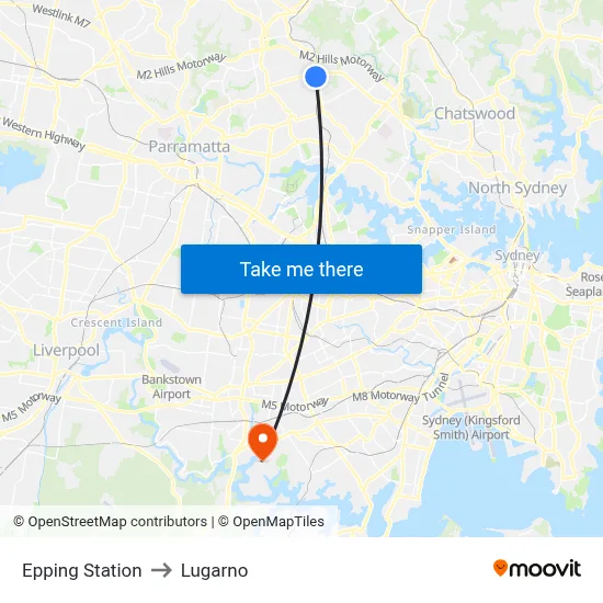 Epping Station to Lugarno map