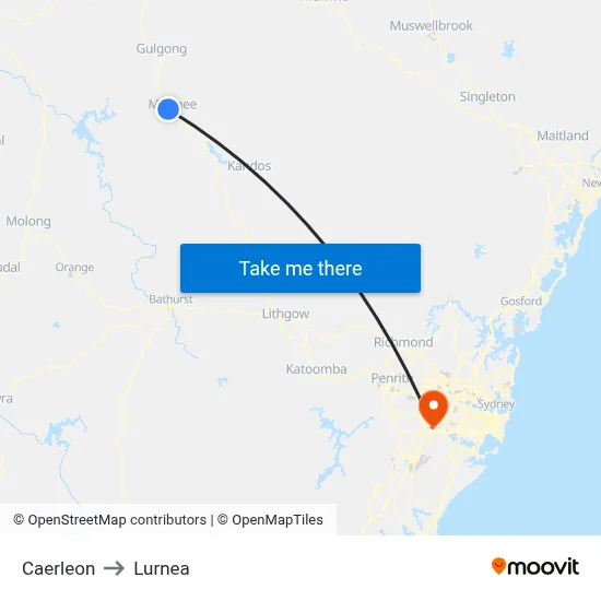 Caerleon to Lurnea map