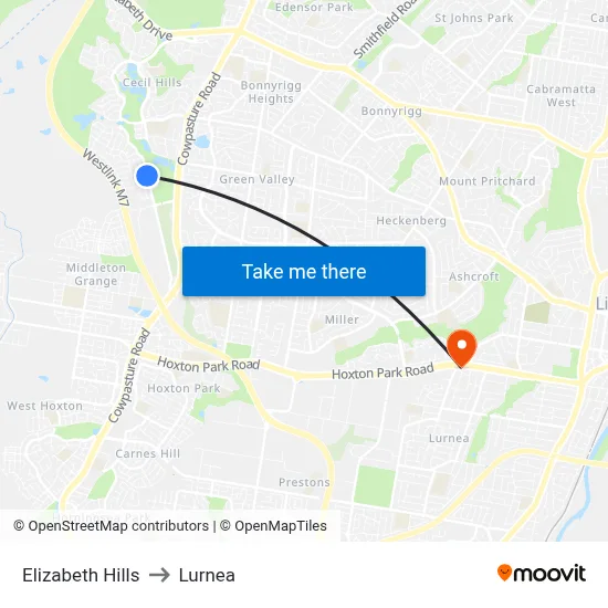Elizabeth Hills to Lurnea map