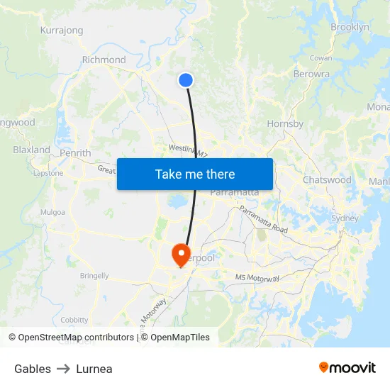 Gables to Lurnea map
