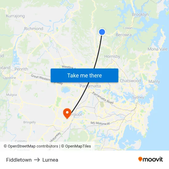 Fiddletown to Lurnea map