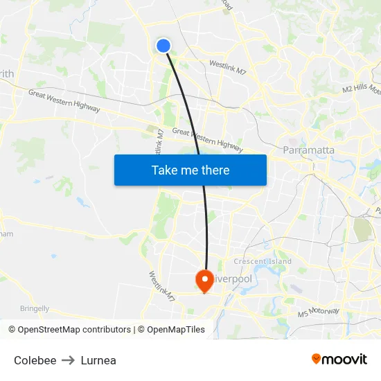 Colebee to Lurnea map