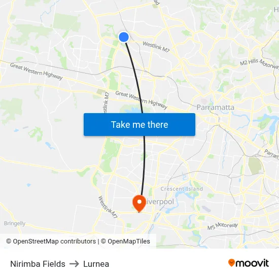 Nirimba Fields to Lurnea map