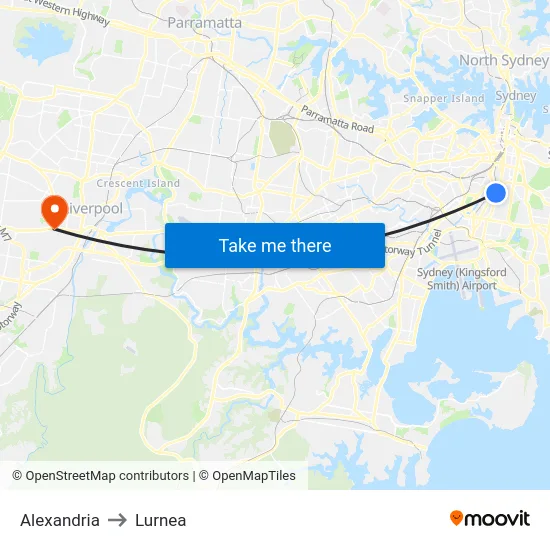 Alexandria to Lurnea map