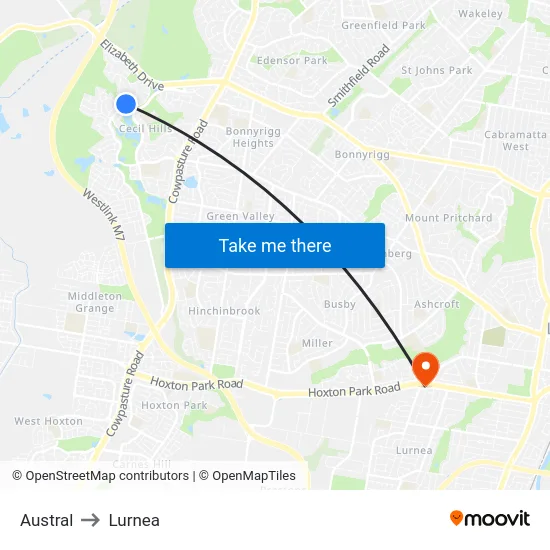 Austral to Lurnea map