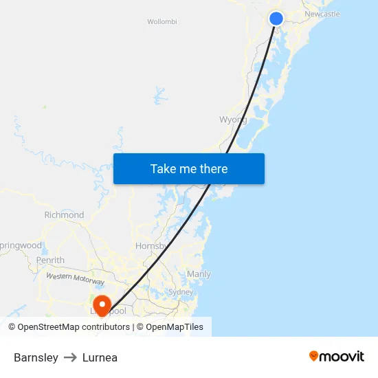 Barnsley to Lurnea map