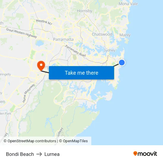 Bondi Beach to Lurnea map