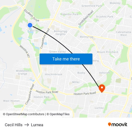 Cecil Hills to Lurnea map