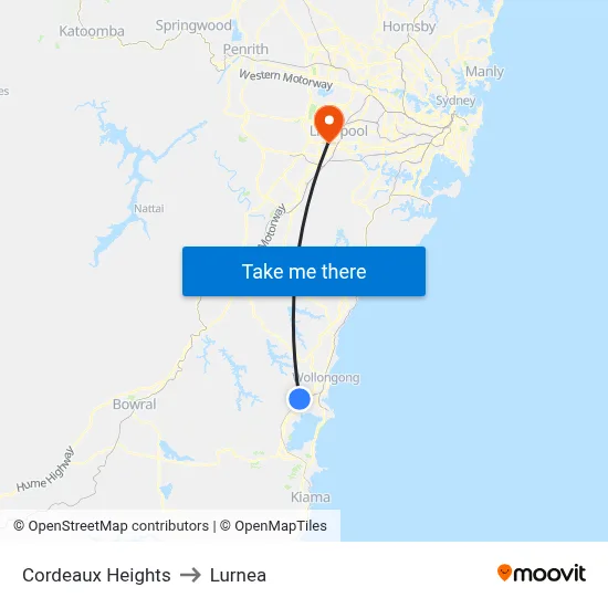 Cordeaux Heights to Lurnea map