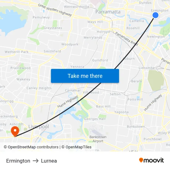 Ermington to Lurnea map
