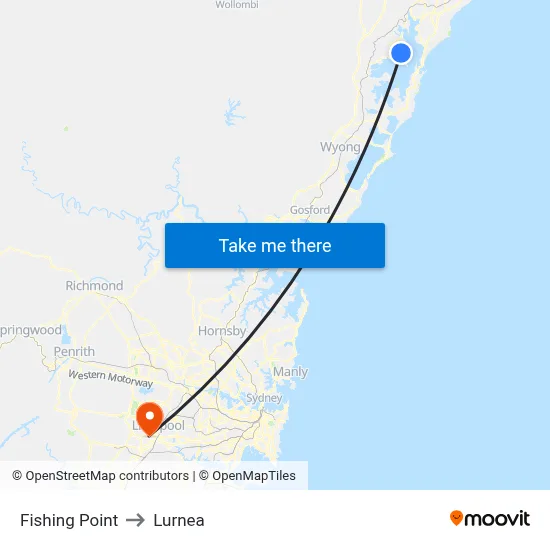 Fishing Point to Lurnea map