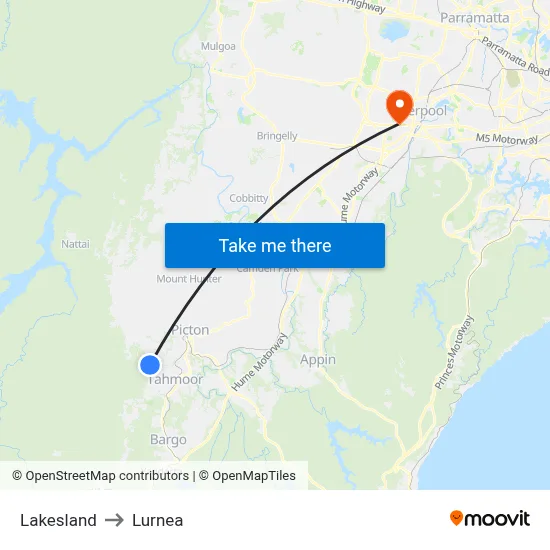 Lakesland to Lurnea map
