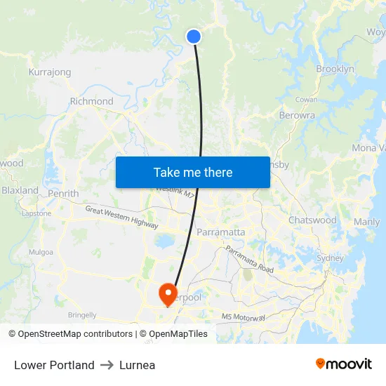 Lower Portland to Lurnea map