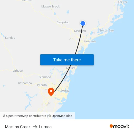 Martins Creek to Lurnea map