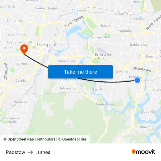 Padstow to Lurnea map