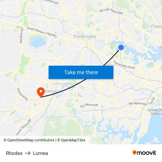 Rhodes to Lurnea map