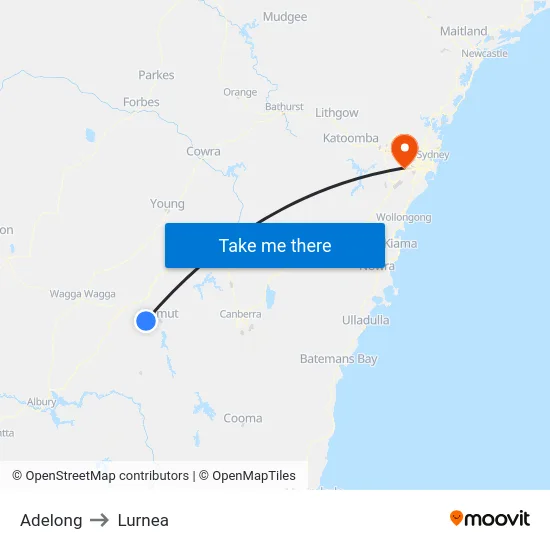 Adelong to Lurnea map