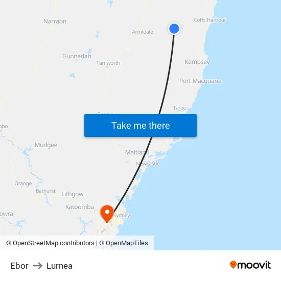 Ebor to Lurnea map