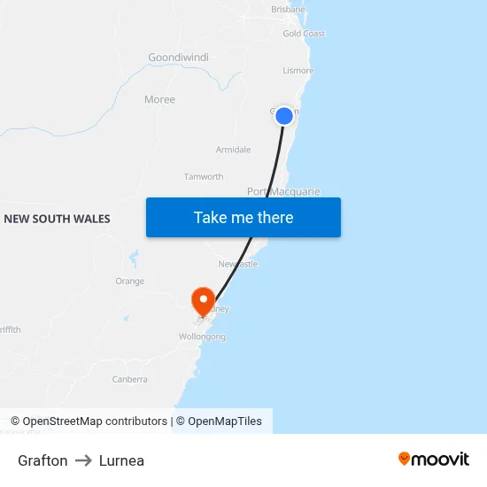 Grafton to Lurnea map