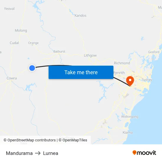 Mandurama to Lurnea map