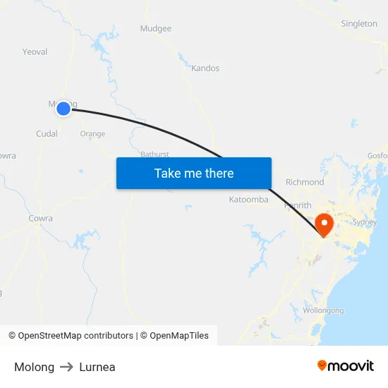 Molong to Lurnea map