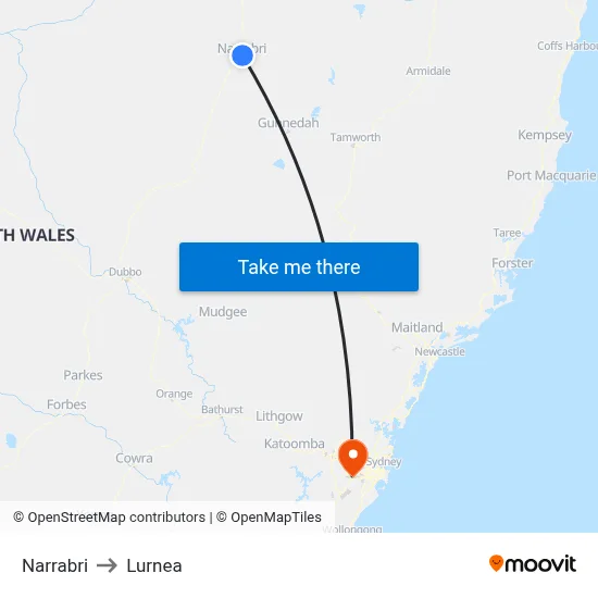 Narrabri to Lurnea map