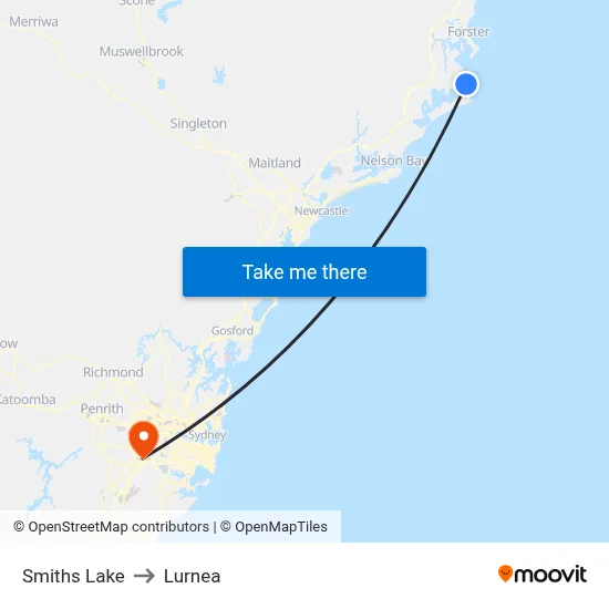 Smiths Lake to Lurnea map