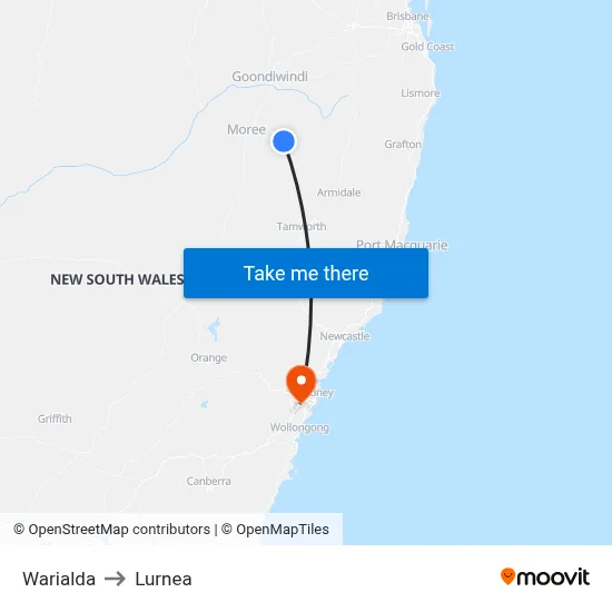 Warialda to Lurnea map