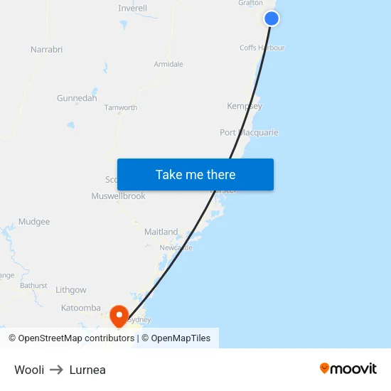 Wooli to Lurnea map