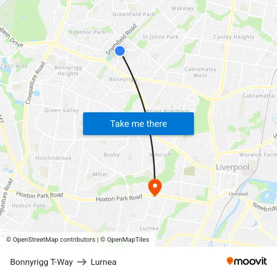 Bonnyrigg T-Way to Lurnea map