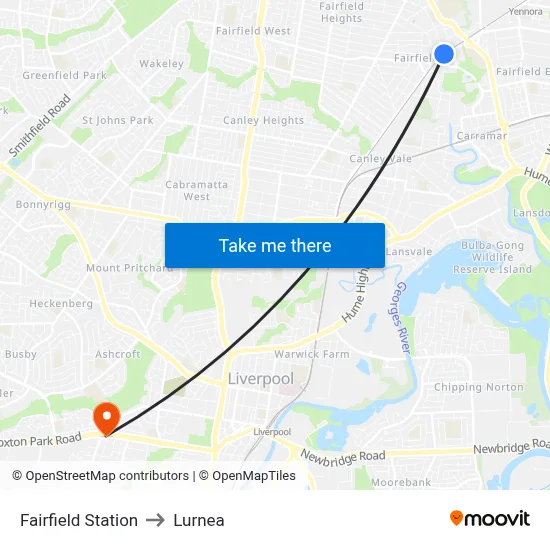 Fairfield Station to Lurnea map