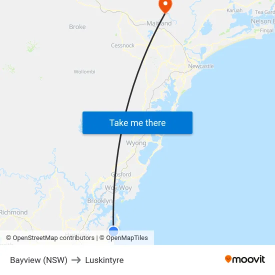 Bayview (NSW) to Luskintyre map