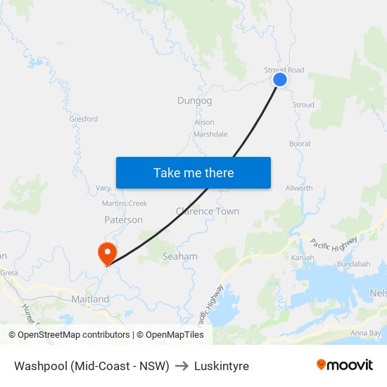 Washpool (Mid-Coast - NSW) to Luskintyre map