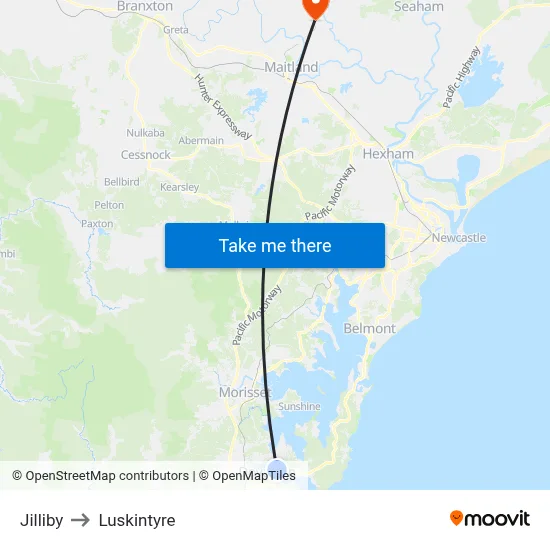 Jilliby to Luskintyre map